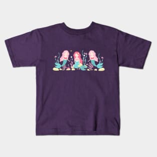 Cute Mermaid Pink and Mint Pattern Kids T-Shirt